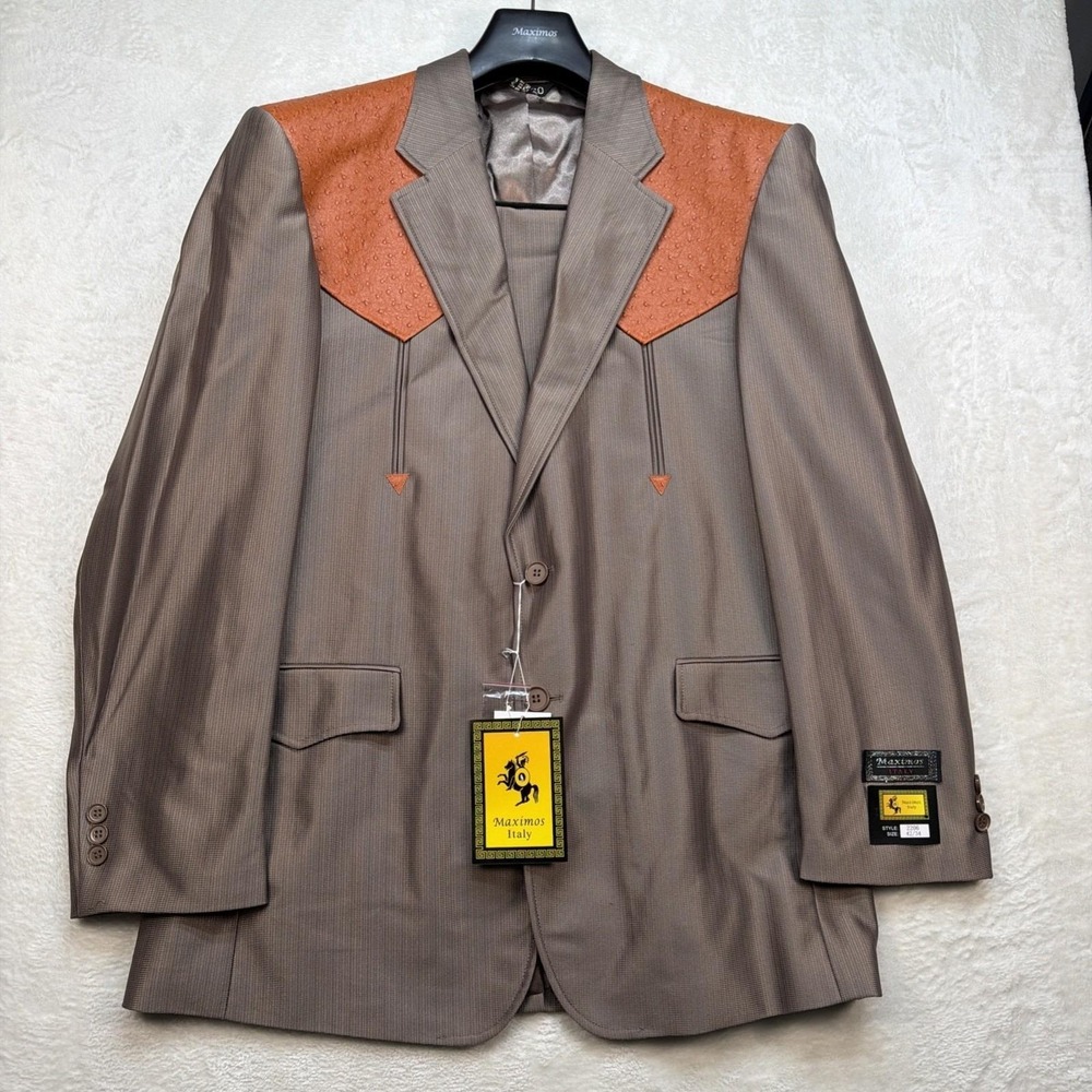 Vintage Western Suit Mens 42R Brown Cowboy Rodeo Stage Rockabilly Nashville NOS